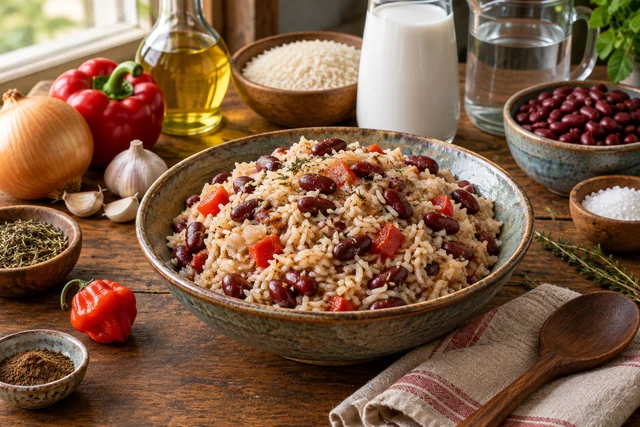 Finished Coconut Rice and Beans ready to serve