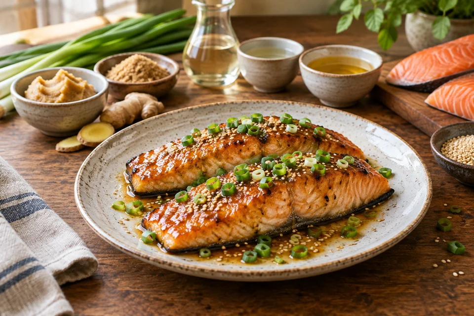 Finished Miso-Glazed Salmon ready to serve