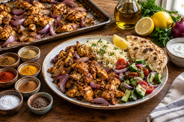 Finished Sheet-Pan Chicken Shawarma ready to serve