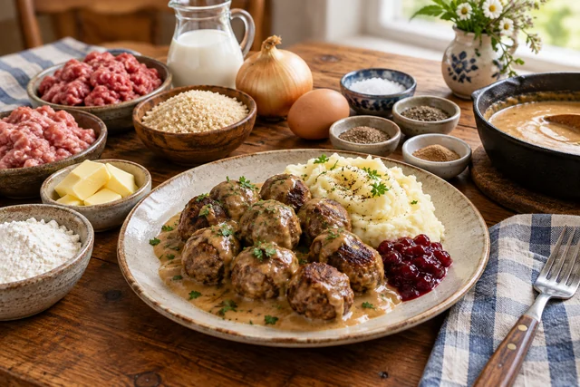 Swedish meatballs coated in creamy pan gravy